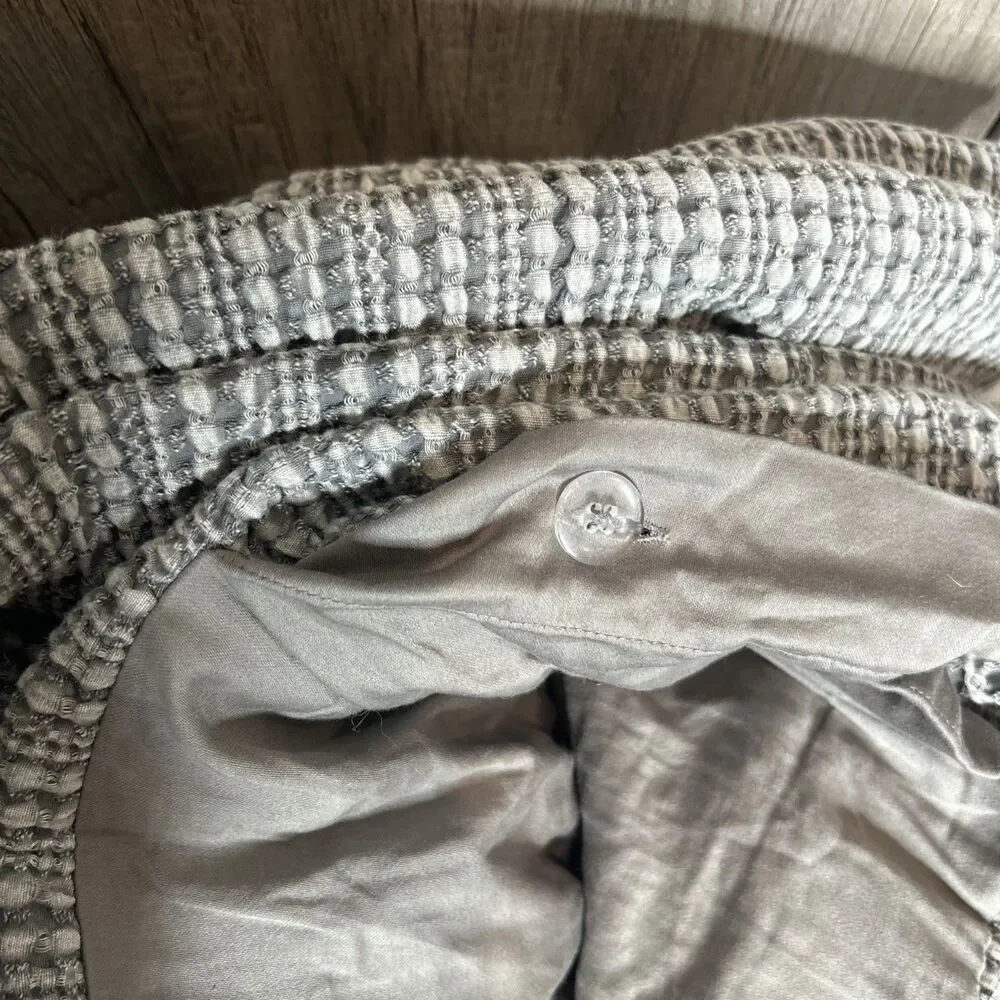 Pottery Barn King Size Duvet Cover Waffle Textured 100% Cotton Gray